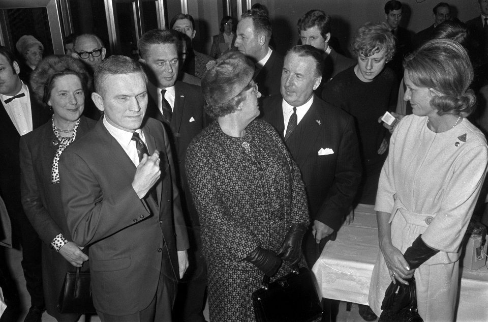 Ruimtevaarder Frank Borman (commandant van Apollo 8) in Congrescentrum te Den Ha, Bestanddeelnr 922-0857