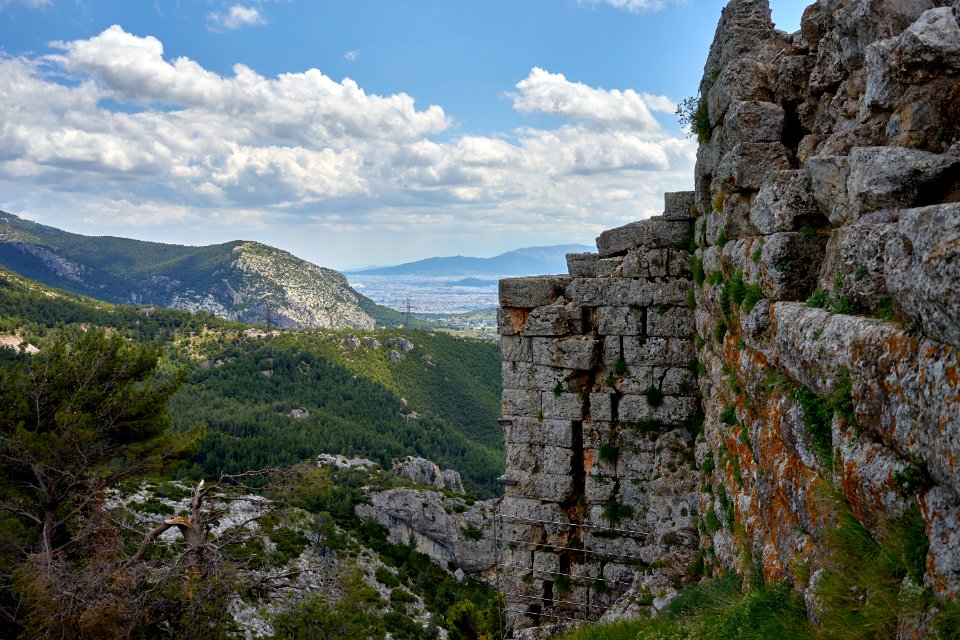 Ruined tower at the fortress of Phyle on May 4, 2020