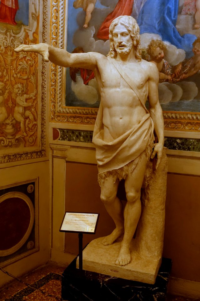 Saint John the Baptist, by Giovanni Antonio Houdon, 1766-1767, gesso, model for the statue in Santa Maria degli Angeli in Rome - Galleria Borghese - Rome, Italy - DSC04598