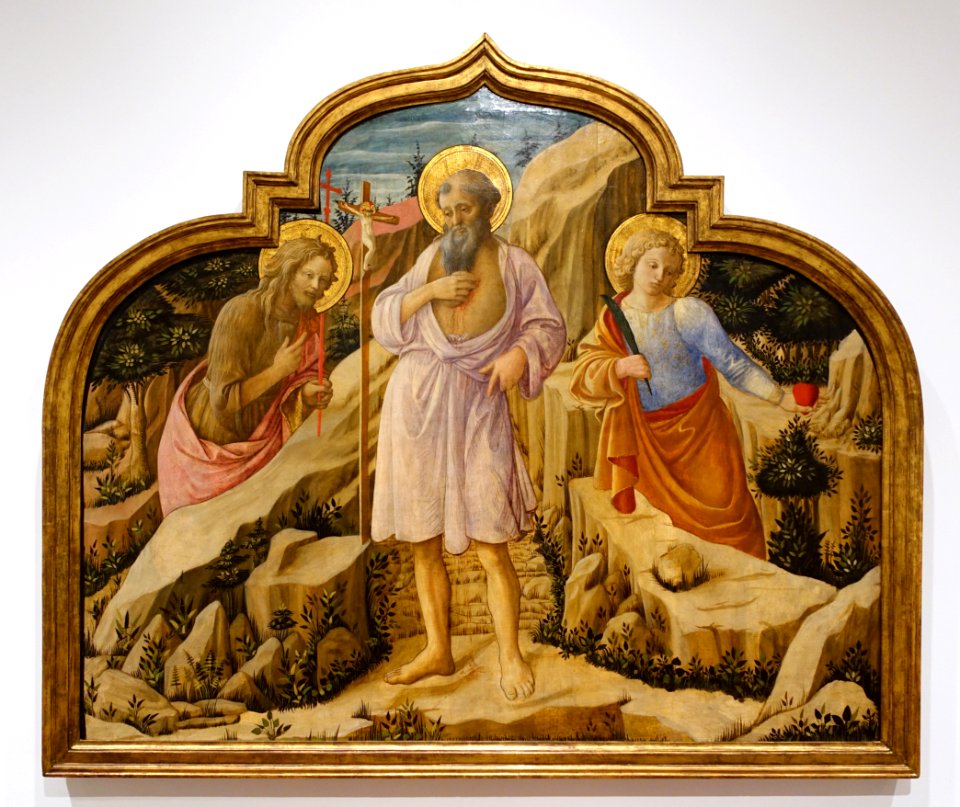 Saint Jerome in the Desert with Saints John the Baptist and Ansanus, Filippo Lippi, Italy, c. 1455, tempera on panel - Fogg Art Museum, Harvard University - DSC01051