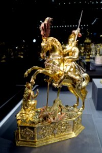Saint George, by Jakob Miller the elder, Augsburg, c. 1615 AD, silver, partly gilt, paint - Hessisches Landesmuseum Darmstadt - Darmstadt, Germany -DSC00506