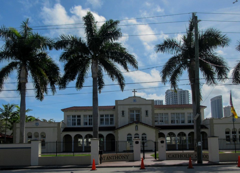 Saint Anthony's School Fort Lauderdale Florida facade with sign