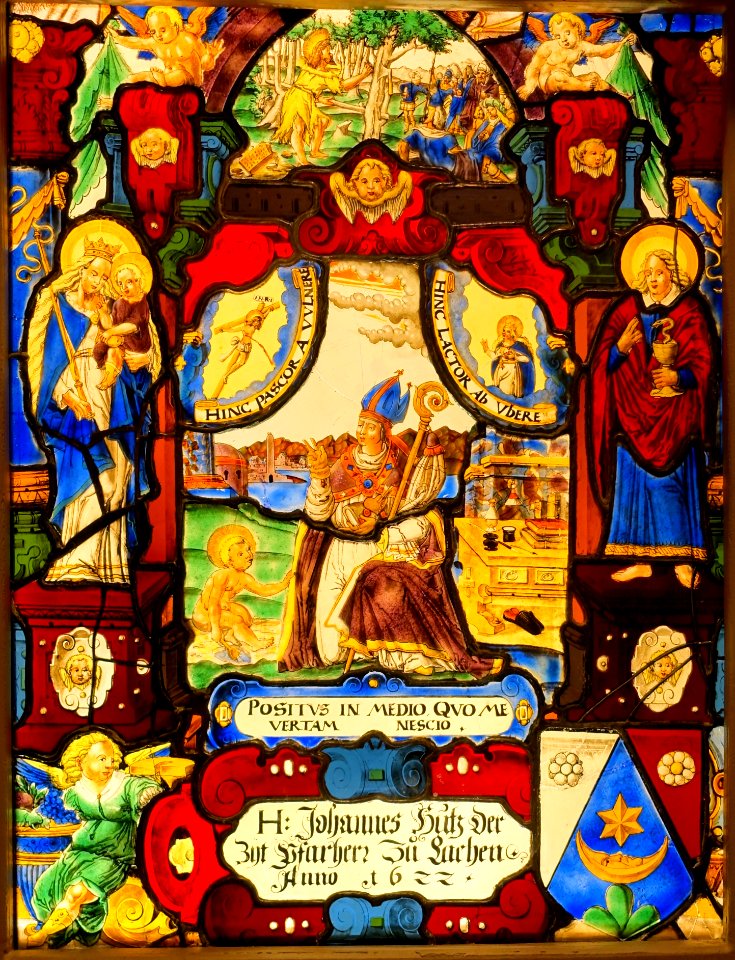 Saint Augustine, Swiss, Lachen, 1622, pot metal, glass, silver stain, enamel, sanguine - Princeton University Art Museum - DSC06694