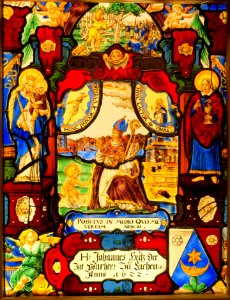 Saint Augustine, Swiss, Lachen, 1622, pot metal, glass, silver stain, enamel, sanguine - Princeton University Art Museum - DSC06694