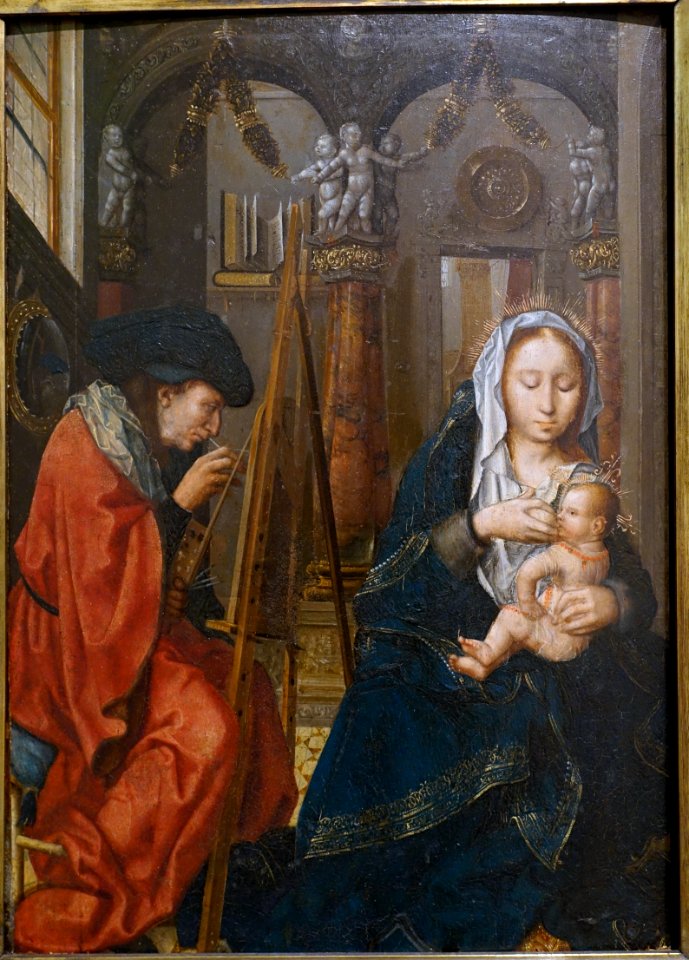Saint Luke Painting the Virgin and Child, Master of the Holy Blood, Netherlandish, c. 1520, oil on oak panel - Fogg Art Museum, Harvard University - DSC01020