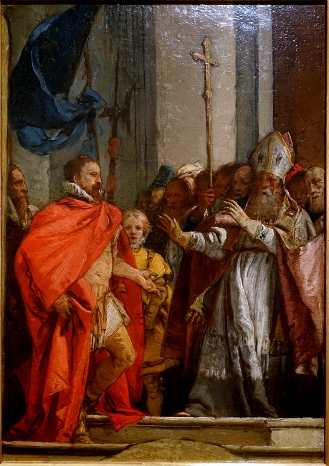 Saint Ambrose denies Theodosius entry to the church, by Giovanni Domenico Tiepolo, 1751 - Mainfränkisches Museum - Würzburg, Germany - DSC04571