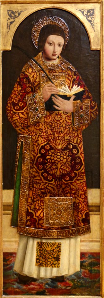 Saint Julian of Toledo, attributed to the Coteta Master, Spain (Aragon), c. 1500, oil on wood panel with gilt pastiglia - Chazen Museum of Art - DSC02007