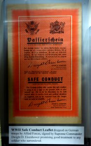 Safe Conduct Leaflet, World War II, dropped on German troops - Fort Devens Museum - DSC07161