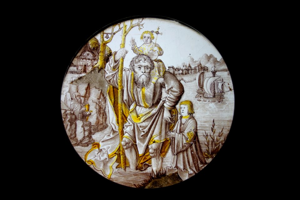 Saint Christopher with donor, Leuven, c. 1500-1525, stained glass - Museum M - Leuven, Belgium - DSC04996