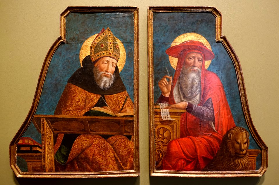 Saint Augustine and Saint Jerome, Giovanni Ambrogio Bevilacqua, Milan, tempera and gold leaf on wood panel - Blanton Museum of Art - Austin, Texas - DSC07714