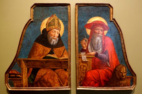 Saint Augustine and Saint Jerome, Giovanni Ambrogio Bevilacqua, Milan, tempera and gold leaf on wood panel - Blanton Museum of Art - Austin, Texas - DSC07714