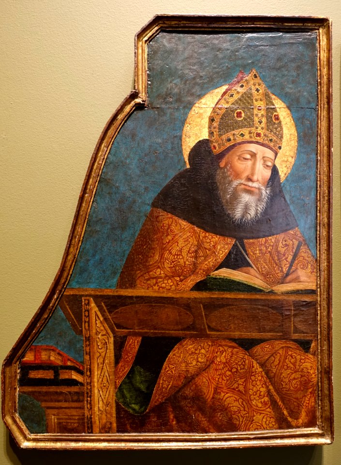 Saint Augustine and Saint Jerome, Giovanni Ambrogio Bevilacqua, Milan, tempera and gold leaf on wood panel, left panel - Blanton Museum of Art - Austin, Texas - DSC07715