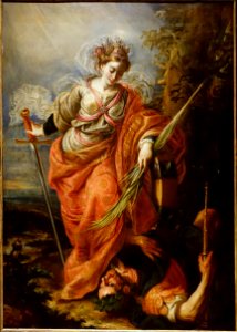 Saint Catherine of Alexandria Dominating the Emperor Maxentius, by Claudio Coello, Spanish, c. 1664-1665, oil on canvas - Meadows Museum - Southern Methodist University - DSC05417