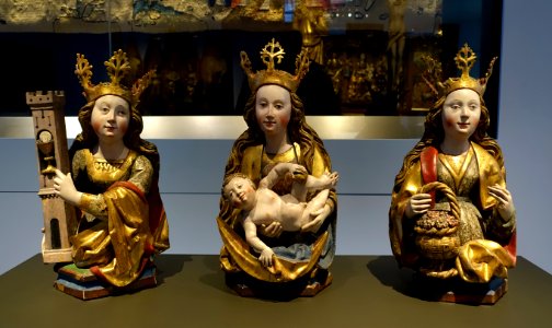 Saint Barbara, the Virgin Mary, and Saint Dorothea, from Bartholomew's Church, Anhausen, Kreis Schwabisch Hall, 1506 AD - Landesmuseum Württemberg - Stuttgart, Germany - DSC03032