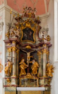 Saint Amandus crucifixion altar, church Saint Peter and Paul, Oberammergau, Bavaria, Germany photo