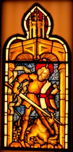 Saint George and the Dragon, Kreuzherrenkloster Schwarzenbroich bei Langerwehe - Kreis Düren, Köln, c. 1450 AD, stained and painted glass - Hessisches Landesmuseum Darmstadt - Darmstadt, Germany - DSC00606