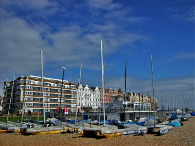 Sail boats on Bexhill beach photo