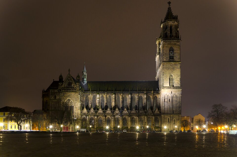 Night illuminated cathedral square