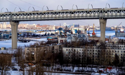 Saint Petersburg. Western High-Speed Diameter over the Kanonerskiy island, March 2021 (1)
