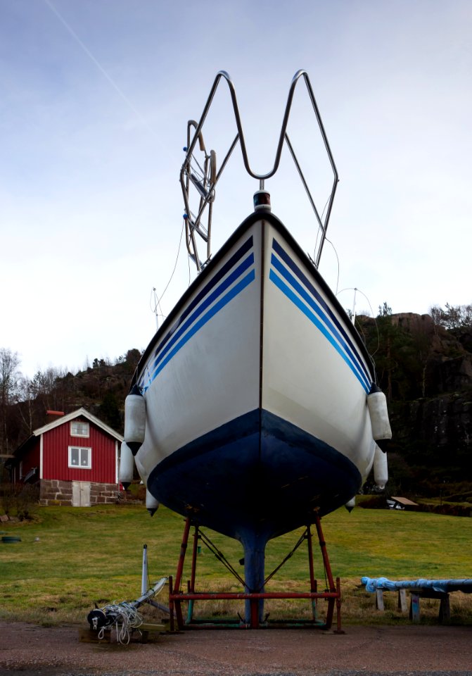 Sailboat in winter storage at Govik