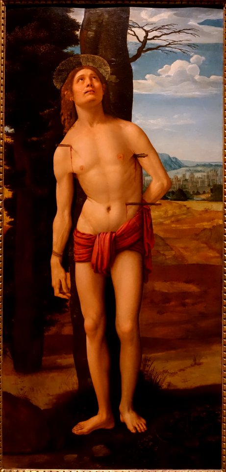 Saint Sebastian by Fernando Yanez de la Almedina, Spanish, c. 1506, oil on panel - Meadows Museum - Southern Methodist University - DSC05276
