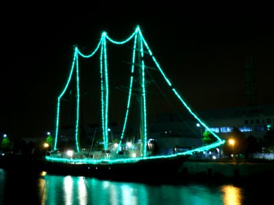 Sail ship Akogare at port of Light up of Yokohama