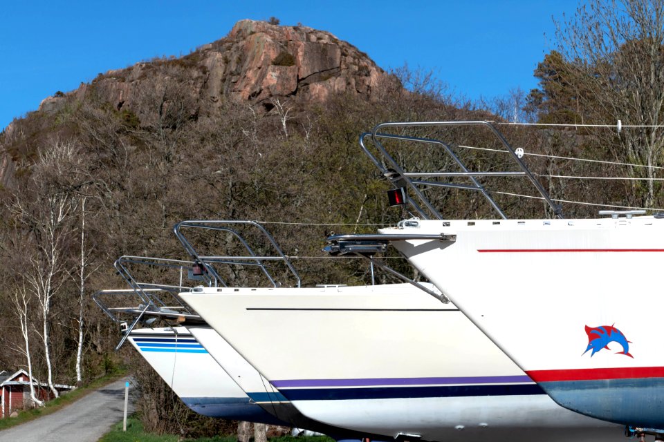 Sailboats on land in Govik harbor