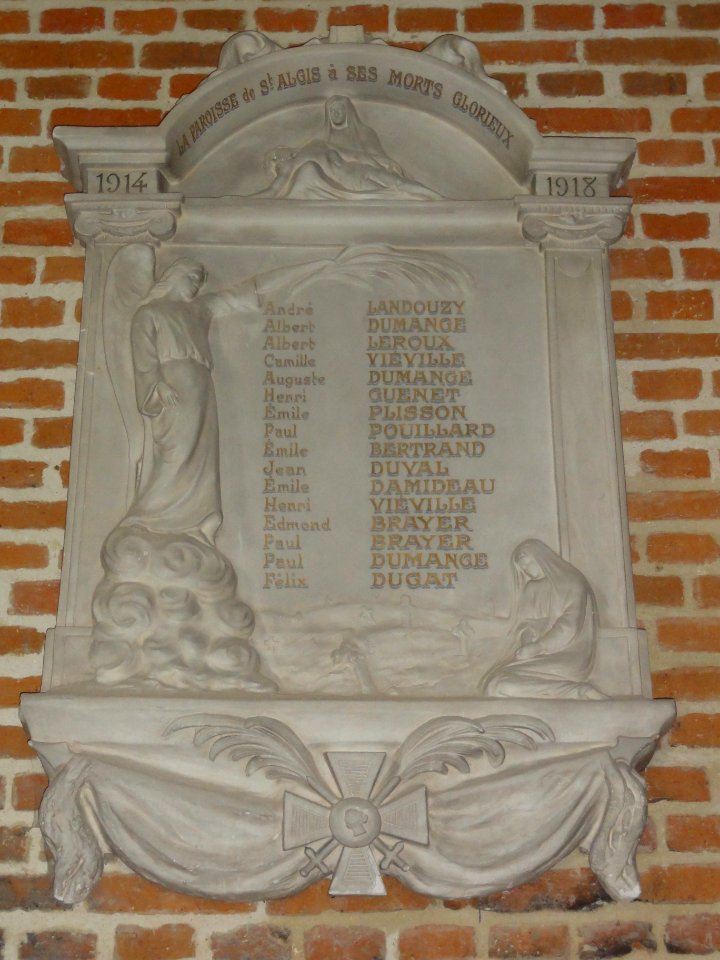 Saint-Algis (Aisne) église, plaque monument aux morts