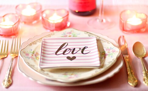 Valentines day table place setting holiday table photo