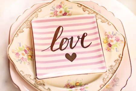 Valentines day table pink heart photo