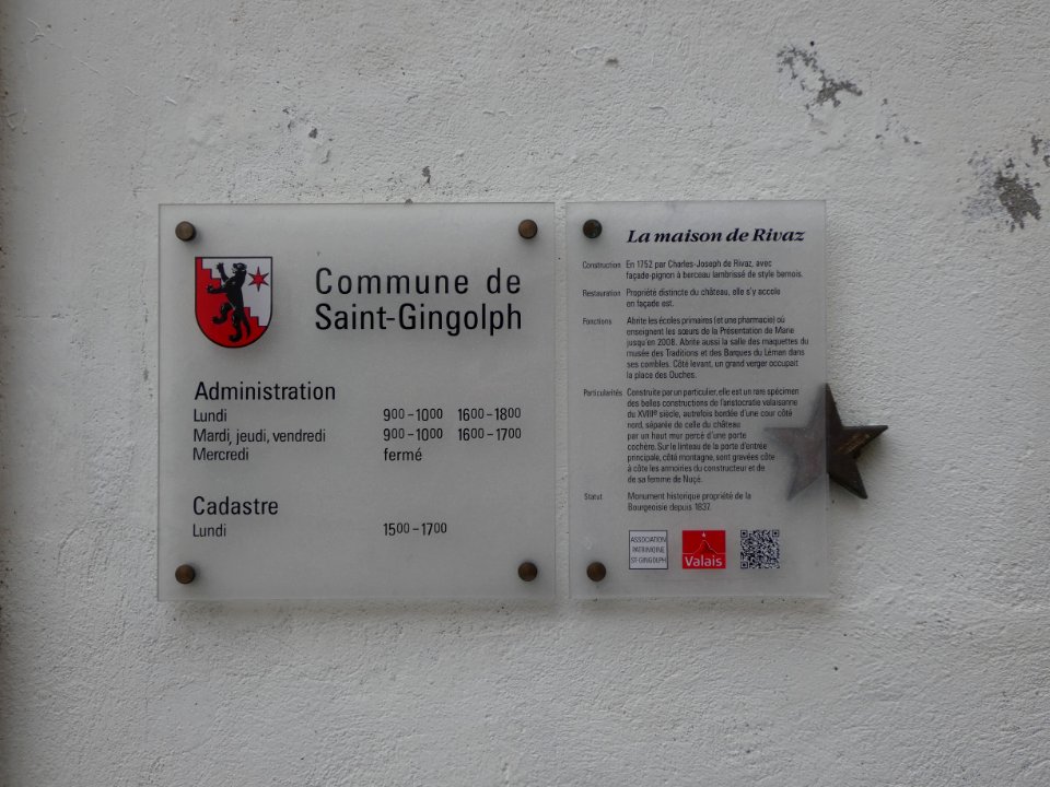 Saint-Gingolph - Rue de la Chapelle - La Maison de Rivaz - Plaque