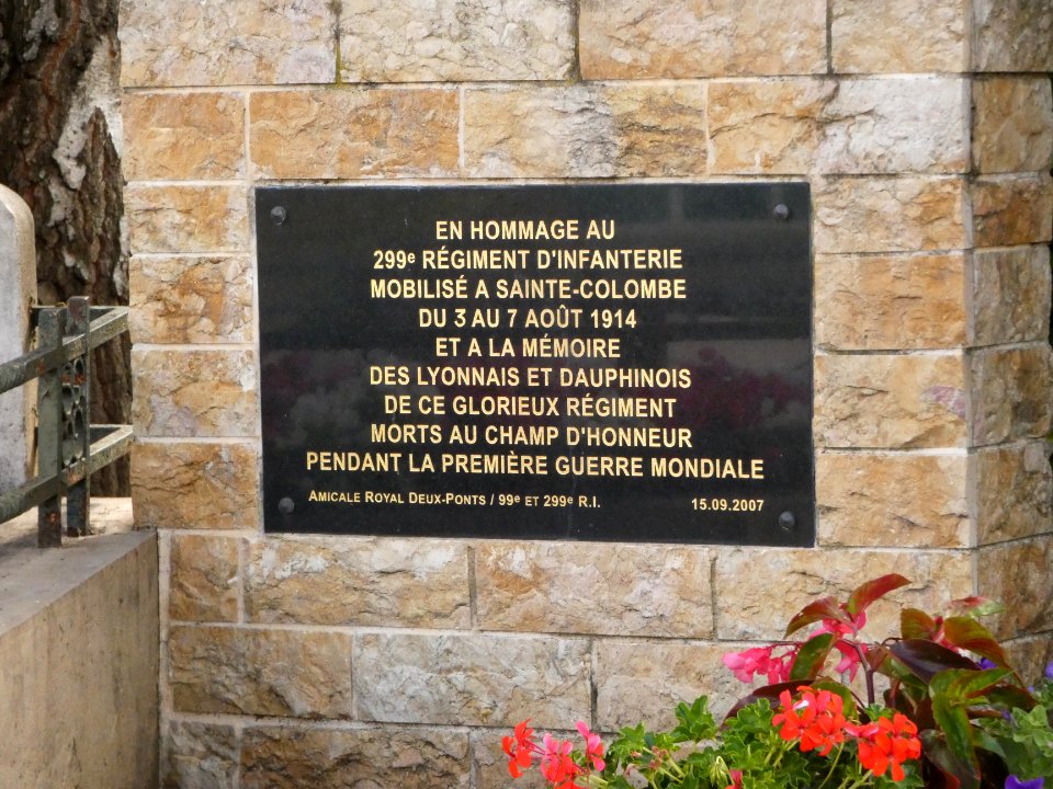 Sainte-Colombe - Square des Anciens Combattants et Résistants du Secteur 6 - Plaque en hommage au 299e Régiment d'infanterie
