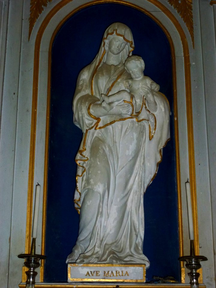 Saint-Georges-du-Mesnil (Eure, Fr) église, statue Madonna et Enfant