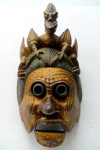 Ryo'o bugaku mask, lent by Masumida Jinja, Aichi, Japan, Kamakura period, dated 1211 AD, wood with polychromy - Tokyo National Museum - Tokyo, Japan - DSC09007