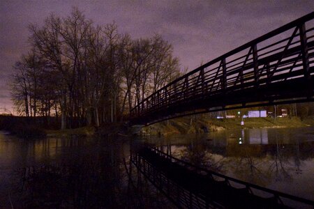Night bridge trees photo