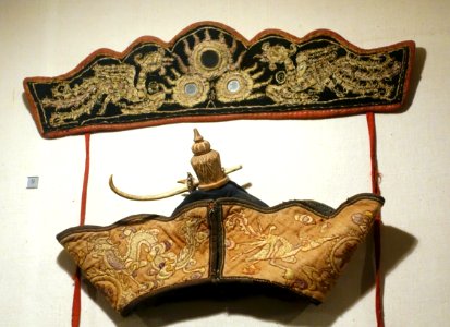 Sacrificial bonnets worn by Then, Put, Dao sorcerers, Dao, Tay, Nung, San Chay, San Diu ethnic groups, 1 of 2 - Vietnam National Museum of Fine Arts - Hanoi, Vietnam - DSC05178