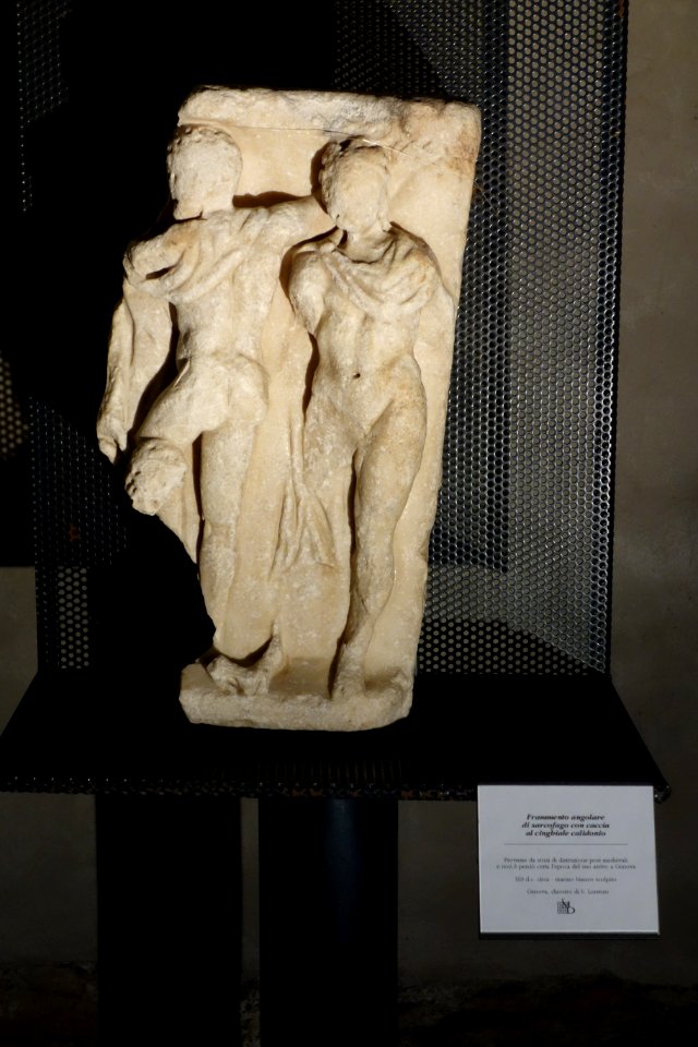 Sarcophagus fragment with Calydonian Boar motif, c. 160 AD, marble - Museo Diocesano (Genoa)- DSC01318