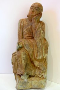 Seated young arhat (luohan), China, Yuan dynasty, 13th-14th century AD, stone with paint - John and Mable Ringling Museum of Art - Sarasota, FL - DSC00704