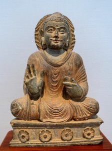 Seated Buddha, Gandhara, probably from Barikot, c. 3rd-4th century AD, green schist - Matsuoka Museum of Art - Tokyo, Japan - DSC07129