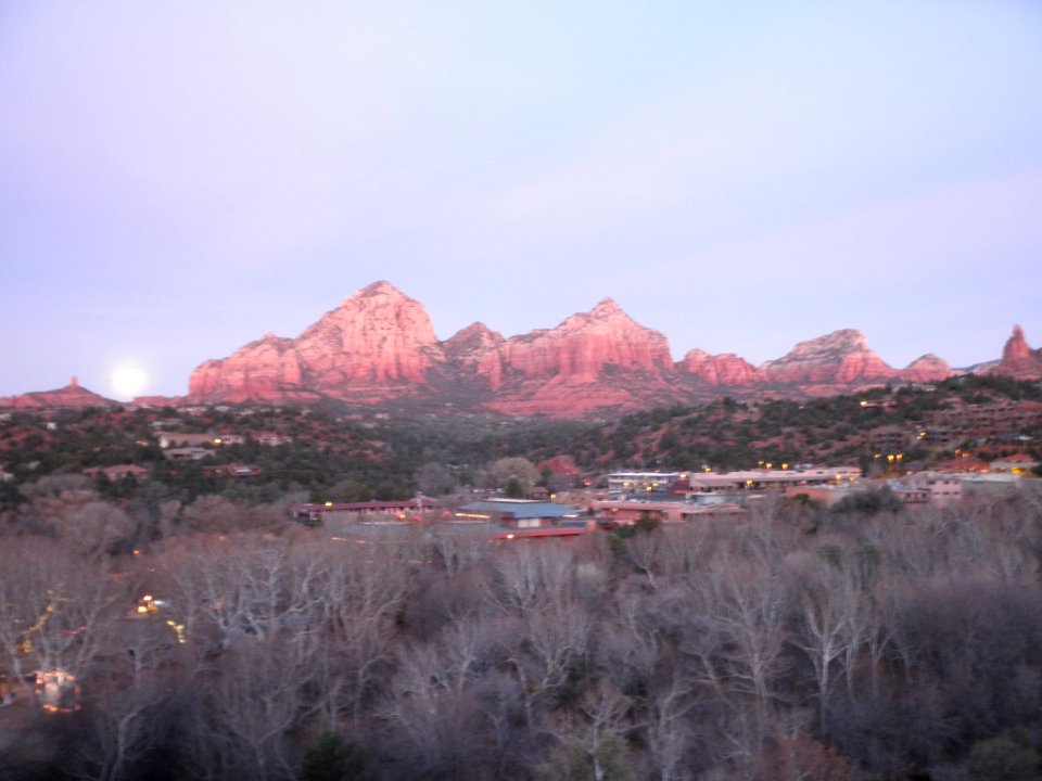 Sedona, Arizona early morning, setting moon