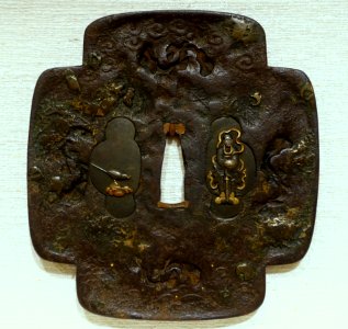 Seascape, tsuba, Japan, Tenbo school, plugs by Goto Ichijo, 1581 AD, iron, bronze - Peabody Essex Museum - DSC07436