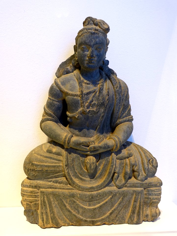 Seated Bodhisattva Maitreya, Gandhara, 3rd or 4th century AD, gray schist - John and Mable Ringling Museum of Art - Sarasota, FL - DSC00673