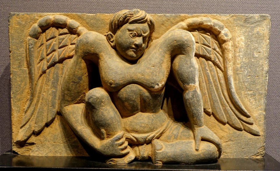 Seated Atlas, Mardan, Pakistan, Kushan dynasty, 100s-200s AD, schist - Tokyo National Museum - Tokyo, Japan - DSC08636