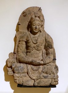 Seated Bodhisattva Maitreya, probably Afghanistan or Pakistan, c. 3rd-5th century AD, schist - Jordan Schnitzer Museum of Art, University of Oregon - Eugene, Oregon - DSC09305