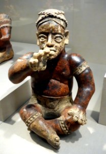 Seated male figure, West Mexico, Jalisco, 300 BC to 300 AD, earthenware and pigment - De Young Museum - DSC00485