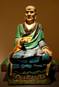 Seated Luohan, China, Ming dynasty, 16th century AD, light gray limestone with polychrome glaze - Ethnological Museum, Berlin - DSC02102
