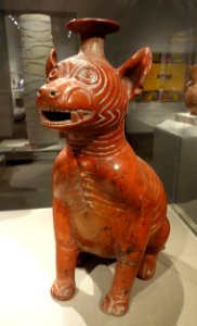 Seated dog, West Mexico, Colima, 300 BC to 300 AD, earthenware and pigment - De Young Museum - DSC00443
