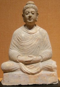 Seated Buddha from Afghanistan, Gandhara, 3rd-4th century CE, stucco with traces of polychrome, HAA