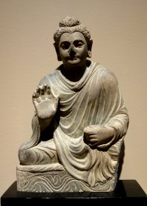 Seated Buddha, India, 5th century AD, limestone - Chazen Museum of Art - DSC01613