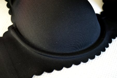Seamless black T-shirt bra, close-up